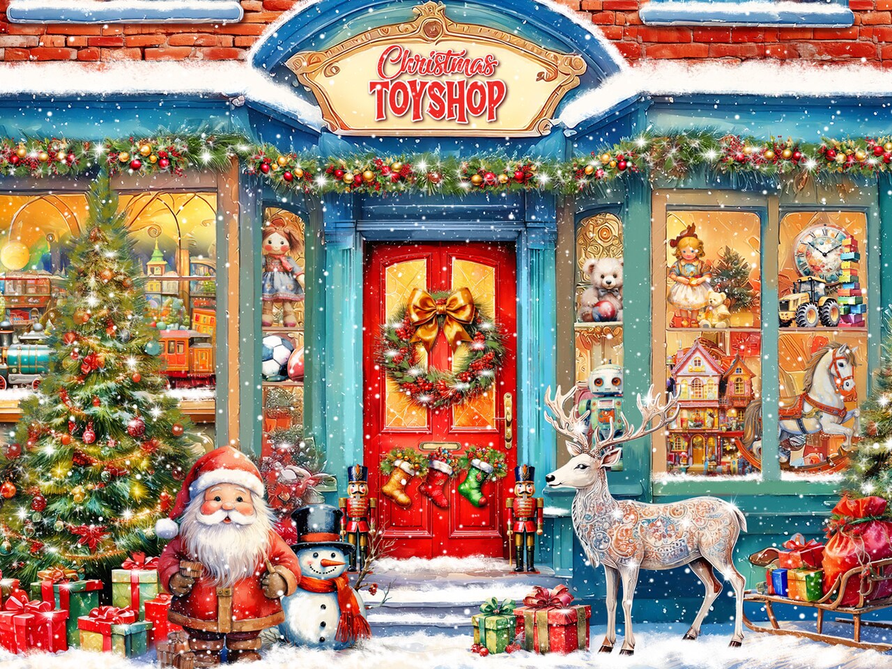 Christmas Toy Shop Jigsaw Puzzle 550 Piece by Vermont Christmas Company - Fully Interlocking & Randomly Shaped Pieces - 24" x 18" - Family Puzzles